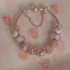 Pandora Rose Gold Bracelet with Pink Floral Charms